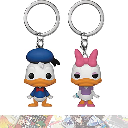 Dona l d & Dais y: Fun ko Pocket P o p ! Mini-Figural K e y c h a i n Bundle with 1 Compatible Theme Trading Card (36373)